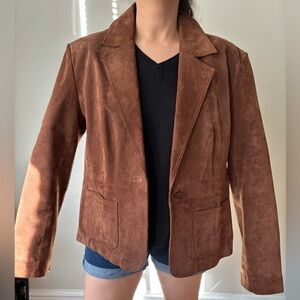 Boho Brown Caramel Suede Preppy Blazer Button Down Suede Whimsical Jacket -Large